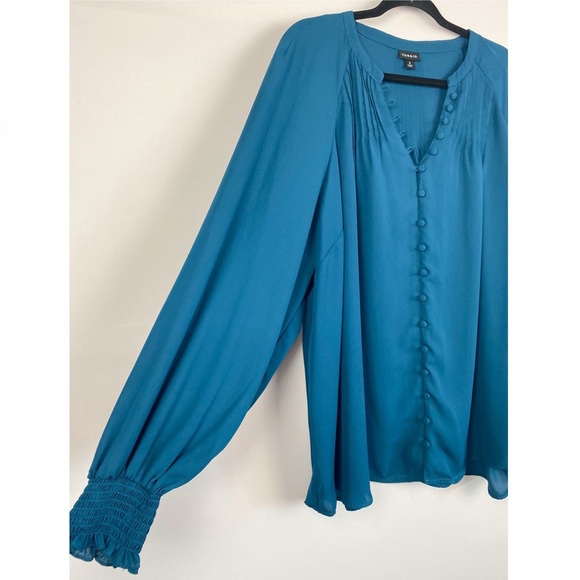 Torrid Georgette Smocked Blouson Long Sleeve Blouse Flowy Legion Blue - Size 3X - Picture 5 of 12